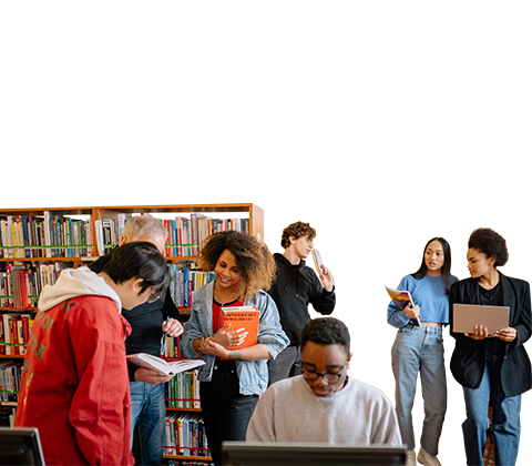 A group of students inside the library